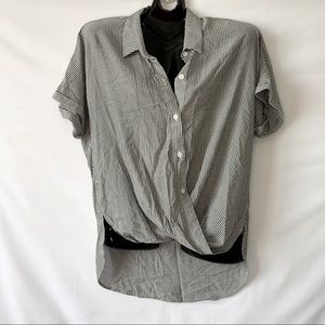 BCBGeneration Gray Striped Button Down Short
